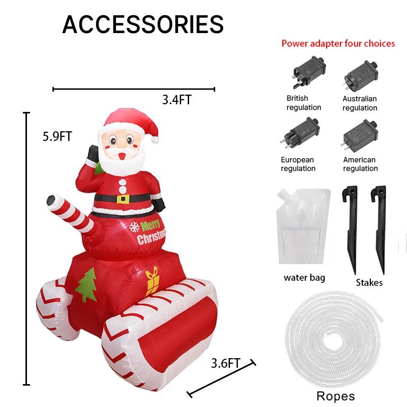 5.91FT Inflatable Toy Santa Candy Cane Sleigh LED Tank Festive Gift Xmas Decoration for Yard Christmas Supplies Home Decoration