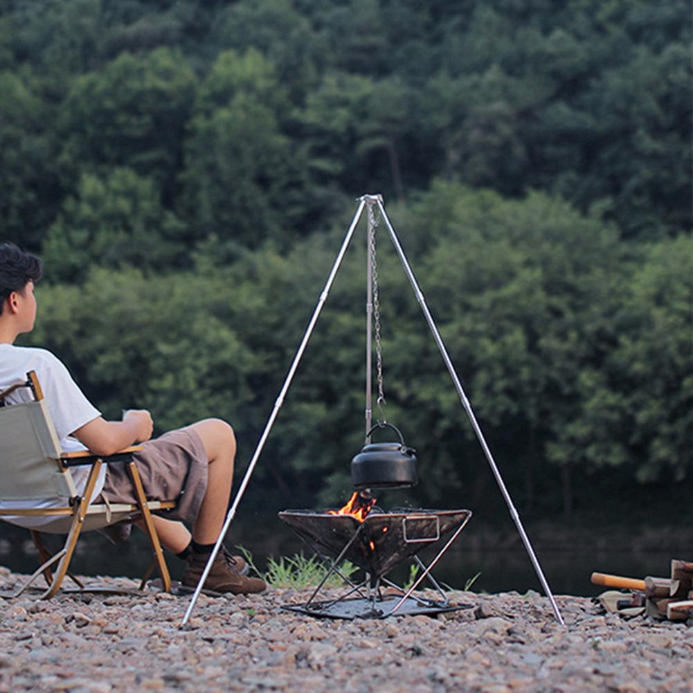 Camping Bonfire Tripod Portable Triangle Support Aluminum Alloy Detachable Stand Stainless Steel Chain Picnic Cooking Equipment