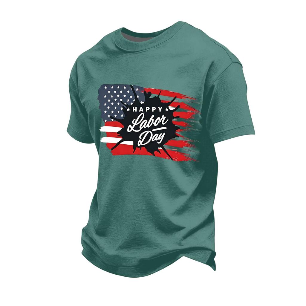 Men's Loose Fit Casual Short Sleeve T-Shirt Labor Day Print Crew Neck Soft Fabric Comfortable Top for Everyday Wear