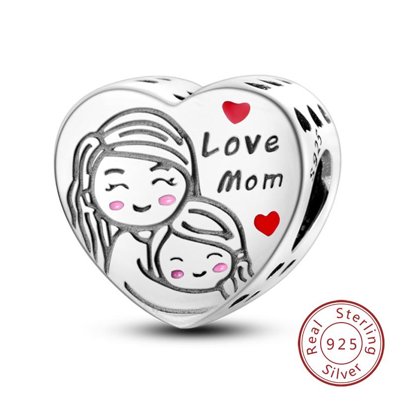 New Copper Charm Beads Family Sister Love Heart Beads Fit Original Bracelets Diy Pendant Woman Jewelry Gift