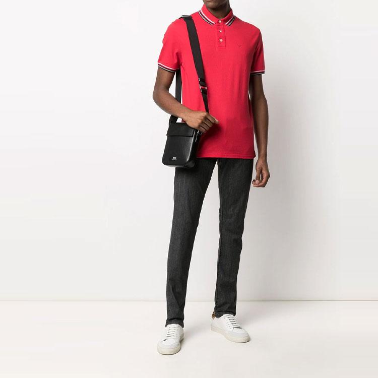 Emporio Armani Striped Trim Short Sleeve Polo Shirt Men tops Red 3K1FL8-1JTKZ-0356