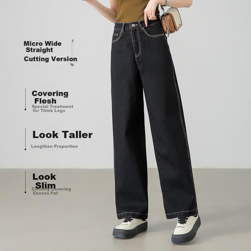 Sentubila Pure Cotton White Straight-Leg Jeans Spring And Autumn Women's Wear