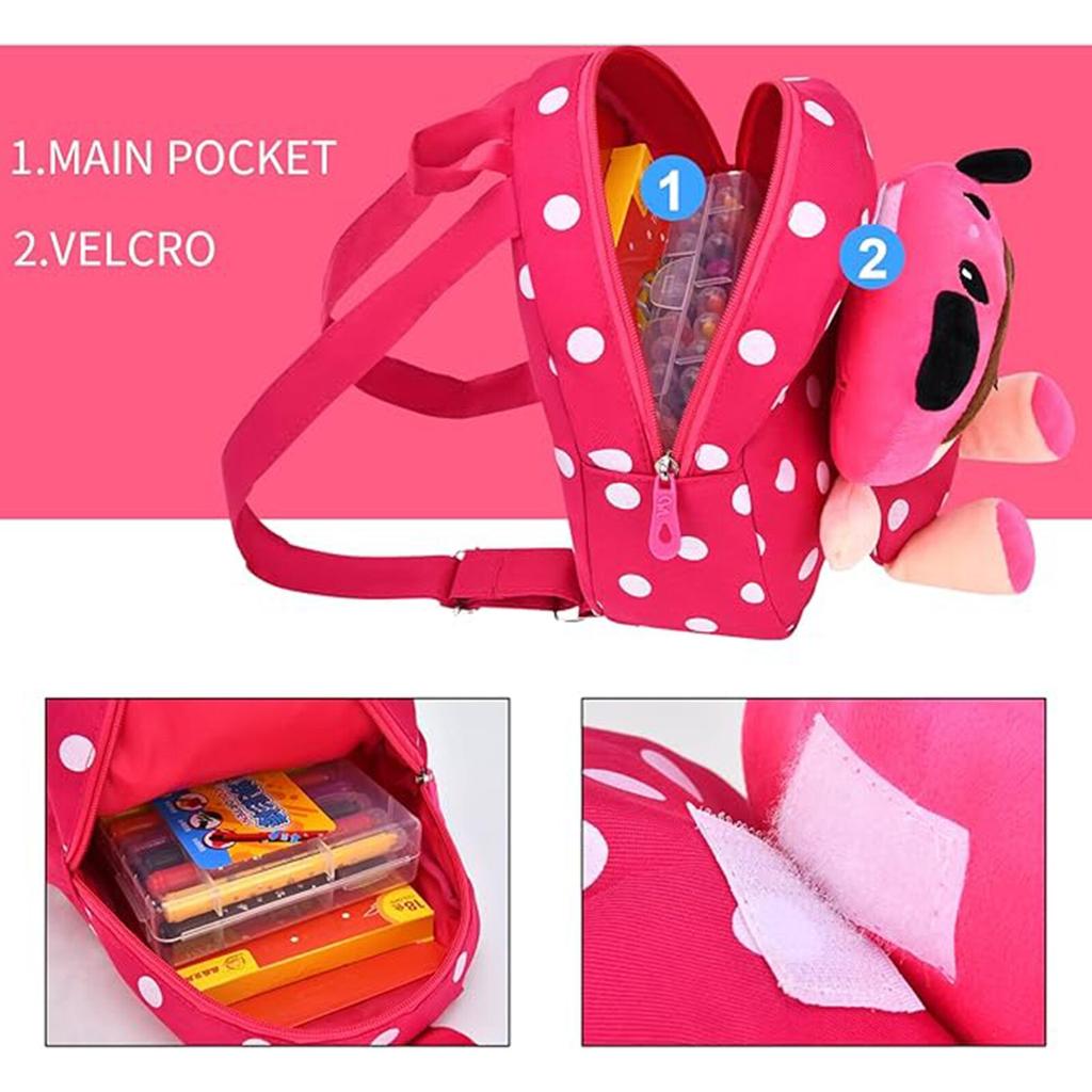 Kindergarten Backpack for Kids, Mini School Bag for Girls, Ergonomic & Ultra Lightweight, 23x25x10cm, Dark Pink
