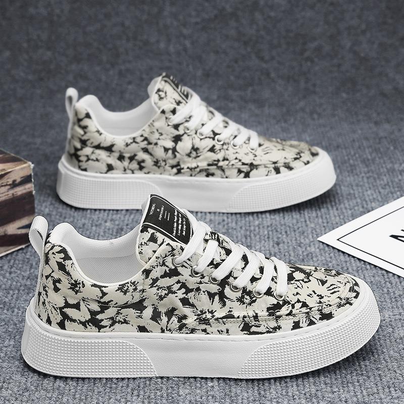New trend casual heightening men's shoes men's spring printed canvas shoes fashionable and comfortable thick baseplate shoes