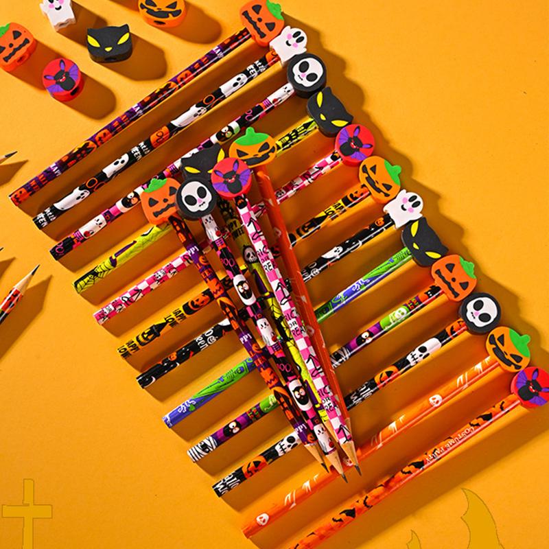 12Pcs Creative Cartoon Halloween Pencils Cute Students Stationery Hb Black Write Draw School Boxed Pen Gift