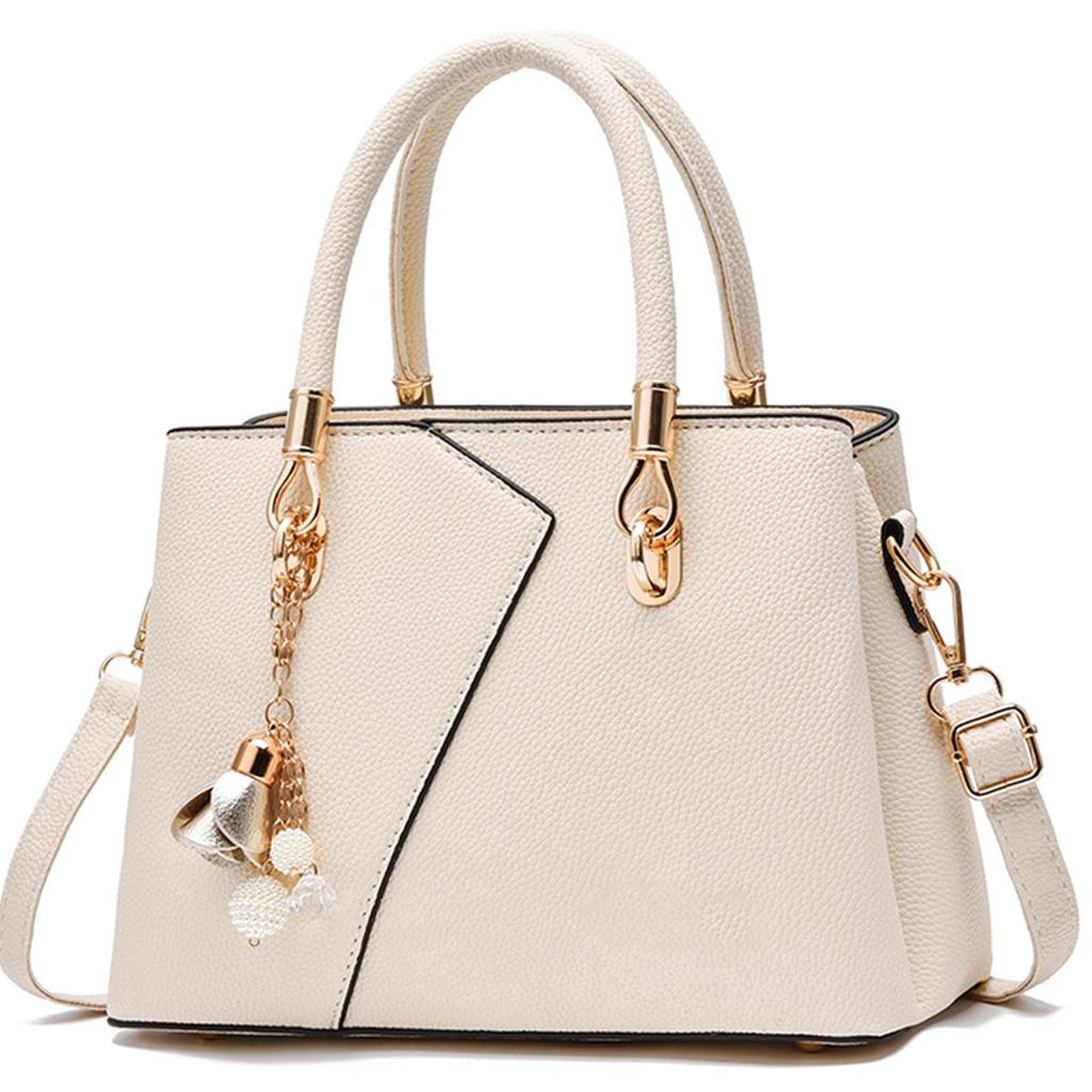 Women Handbag PU Litchi Texture Large Capacity Shoulder Bag for Travel Shopping Party White One Size