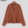 INCERUN Oversized Men V Neck Long Sleeve Buttons Up Drawstring Knit Cardigan Tops