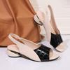 Women's Color Block Croc Print Open Toe Sandals Low Heel Slip On Summer Casual Dress Shoes