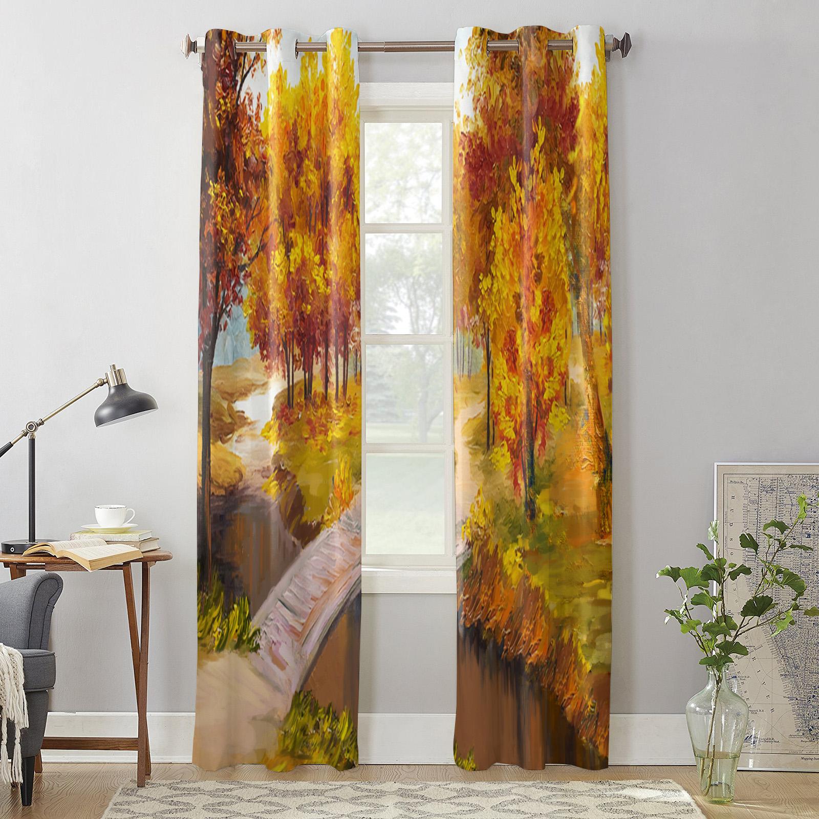 Спальня Кухня Шторы Акварель Картина Маслом Осенние Оконные Шторы Шторы для Гостиной — фото 4