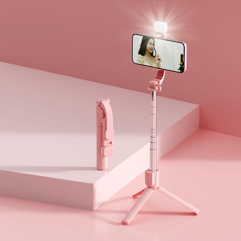 Bluetooth Selfie Stick with Integrated Remote Control, Beauty Fill Light, and Mobile Live Streaming Holder