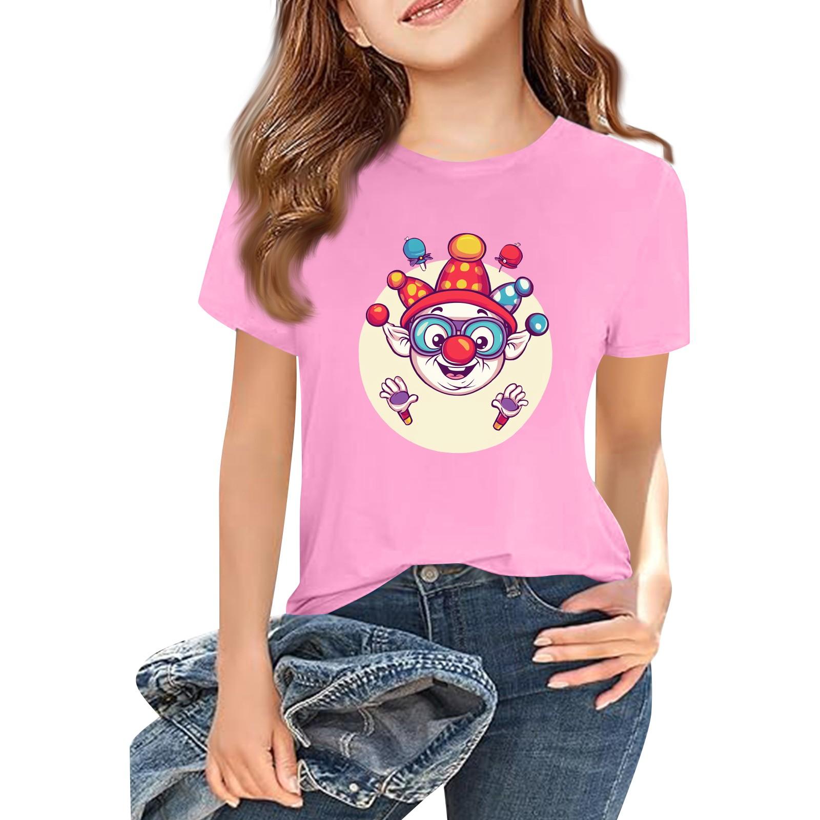 Children s Fashion Casual Short Sleeve Printed Round Neck Short Sleeve T-Shirt Top 150 розовый