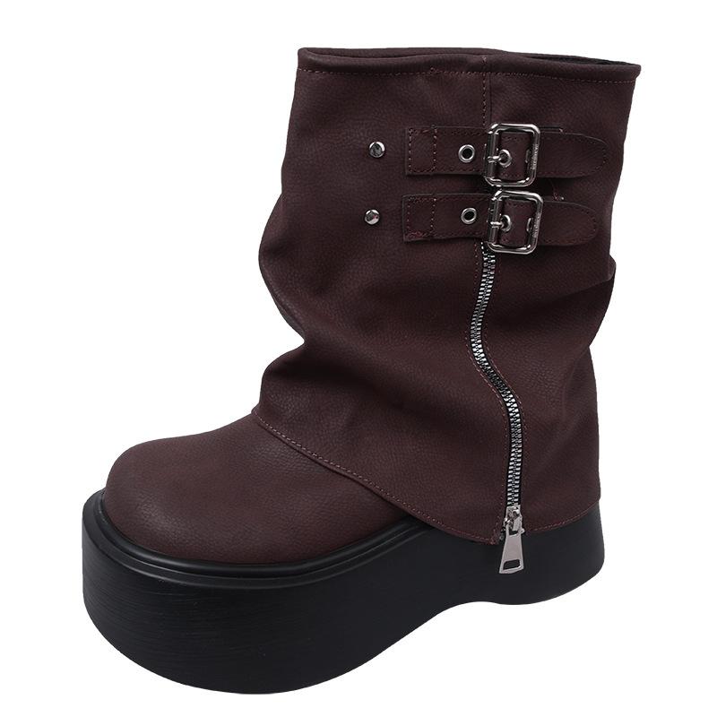 Black Popular Locomotive Slimming and Heightening Thick-soled Martin Boots Women's 2025 New Autumn Trouser Boots Small Short Boots