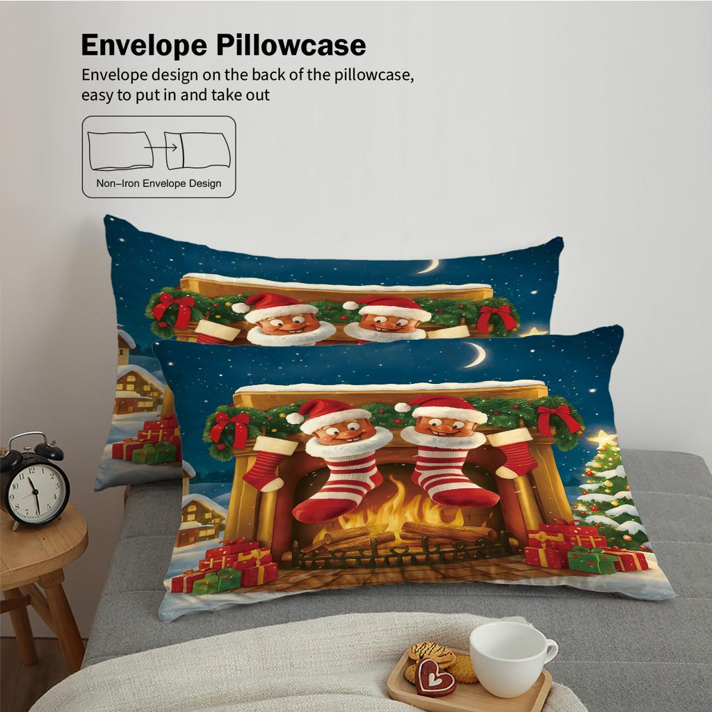 3pcs Red Christmas Stocking Printed Coreless Bedding Set Soft Comfortable for Dormitories Bedrooms with Multiple Sizes