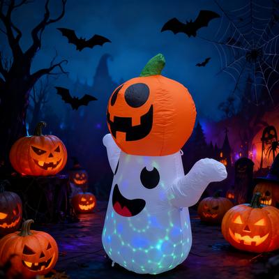 5ft Halloween Inflatable Ghost with Pumpkin Head, LED Light Up Blow Up Yard Decoration
