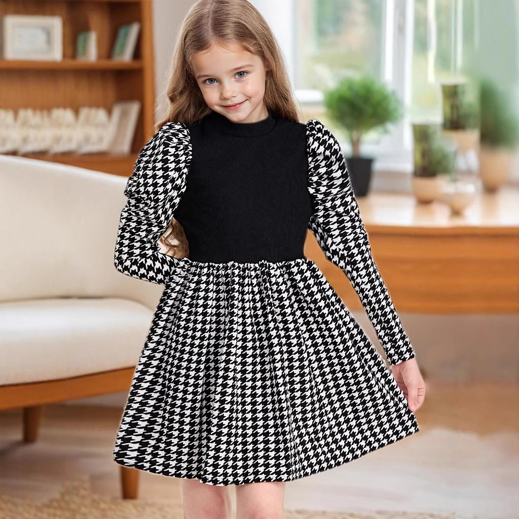 Girls' Fashionable Peacock-pattern Long-sleeved Dress for Autumn Children's Elegant Dress