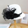 Women S Elegant Warm Wool Blend Round Top Wide Brim Hat With Flower Decoration