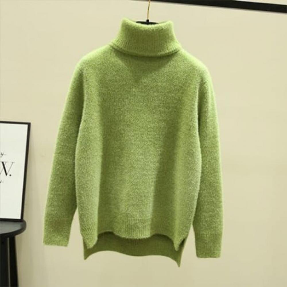 Navava Mock Neck Mink Fur Long Sleeve Knit Sweater Nk1860