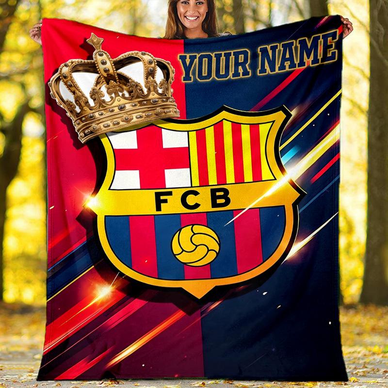 Customiz Name Personality FC Barcelona logo Blanket Soft&Warm Office Bed Travel Lunch Break Blanket,Gift All Seasons