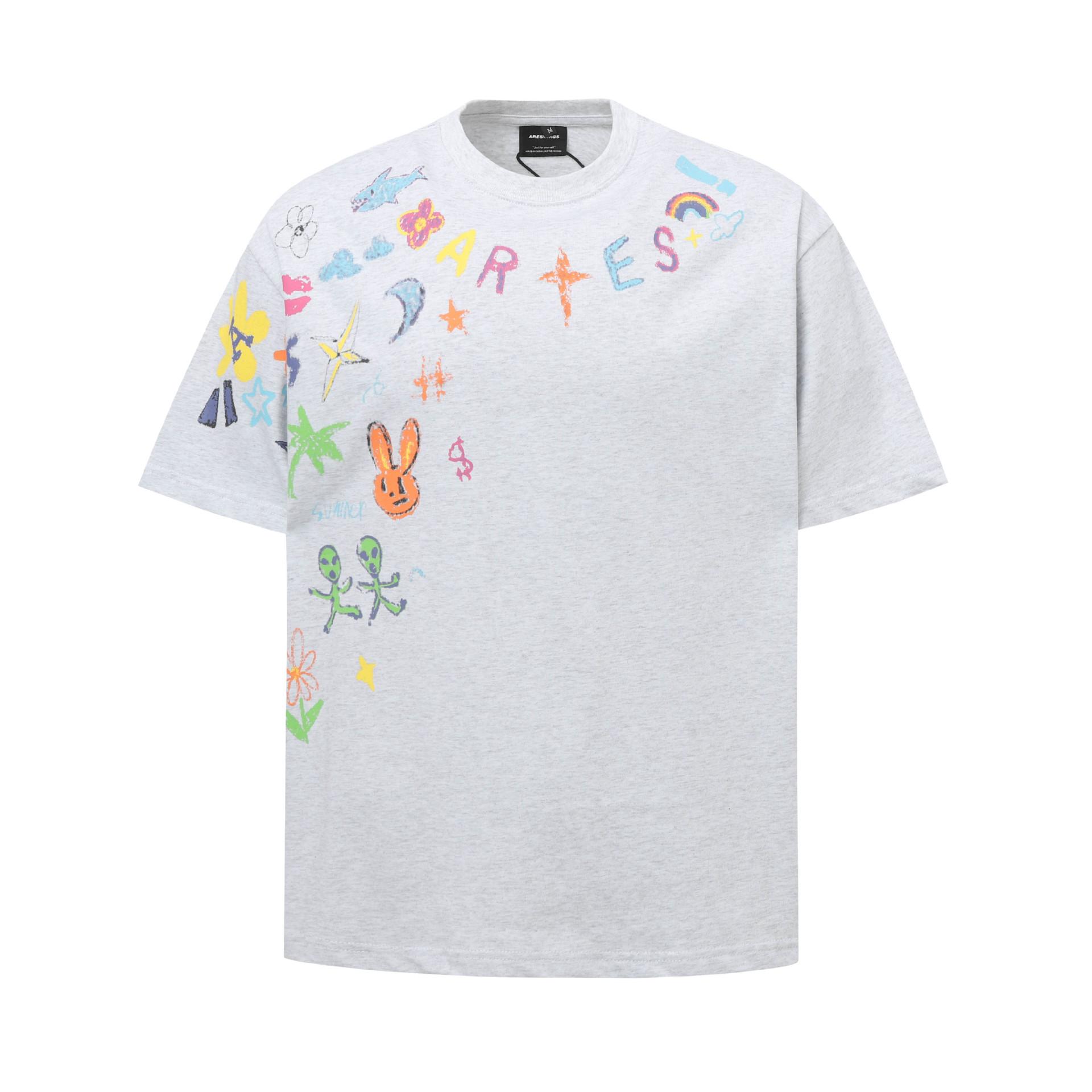 

Летние мужские футболки Y2k Streetwear Футболки с граффити и принтом в виде мультфильмов Новые модные повседневные футболки с коротким рукавом и круглым вырезом для мужчин XL серый