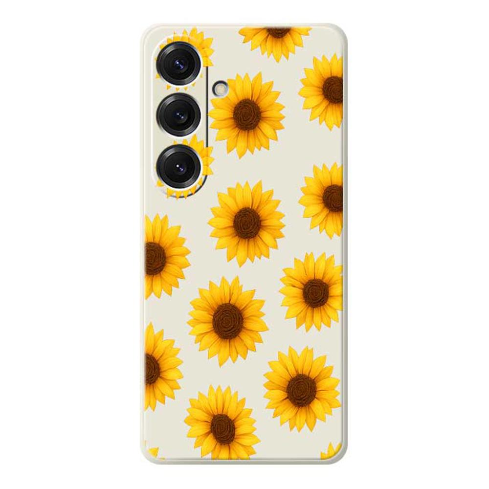 

For Samsung Galaxy S25 Case Sunflowers Pattern Printing Straight Edge TPU Phone Back Cover Beige