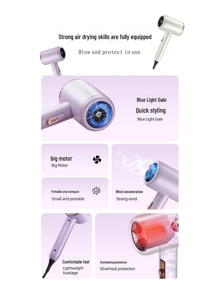 High-Power Blue Light Hair Dryer with Hot/Cold Settings for Home & Dorm Use