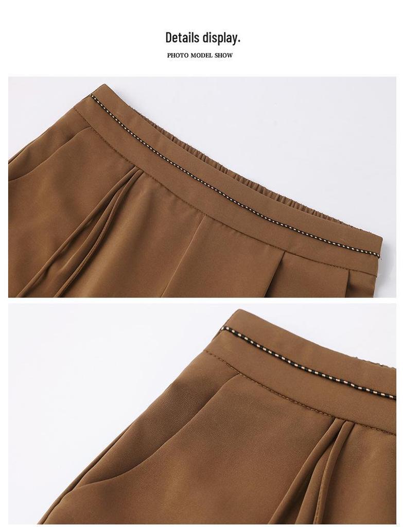 Mom's High-Waisted Summer Ice Silk Pants - Straight Wide-Leg, Nine-Point Style for Middle-Aged & Elderly Women