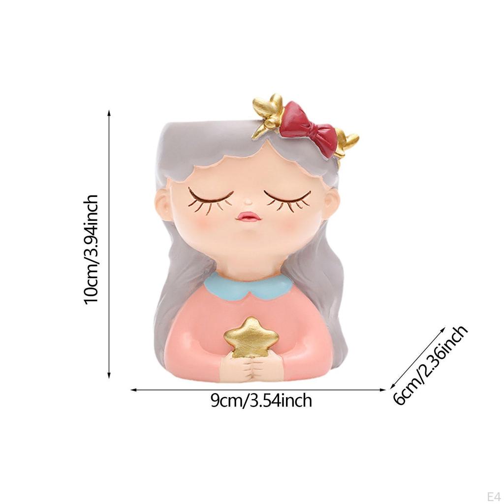 Cute Head Planter Small Flower Pot Fairy Figurine Statue Tabletop Vase Little Girl Container