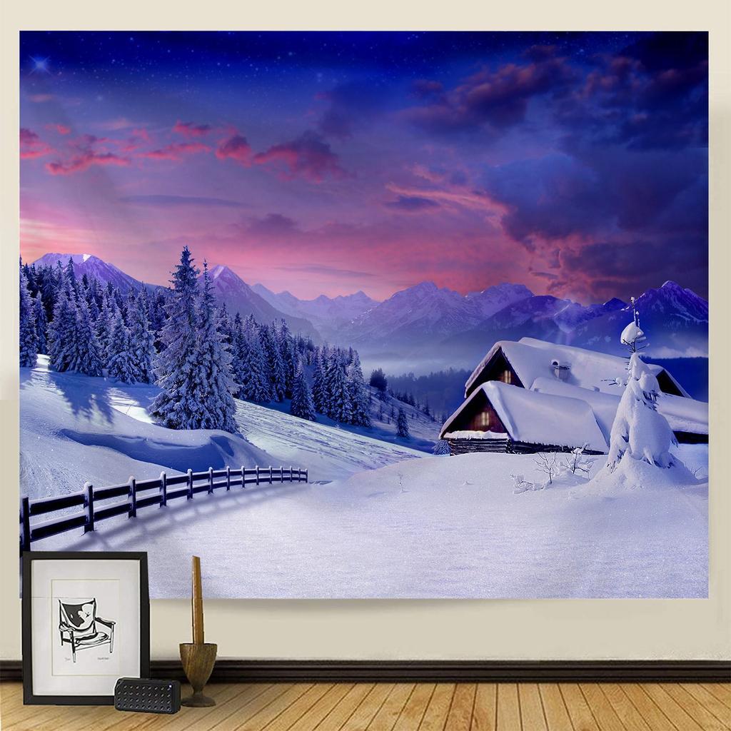 Goblen Noel Kar Sahnesi Serisi Arka Plan Asılı Kumaş Ev Oturma Odası Yatak Odası Başucu Duvar Gobleni