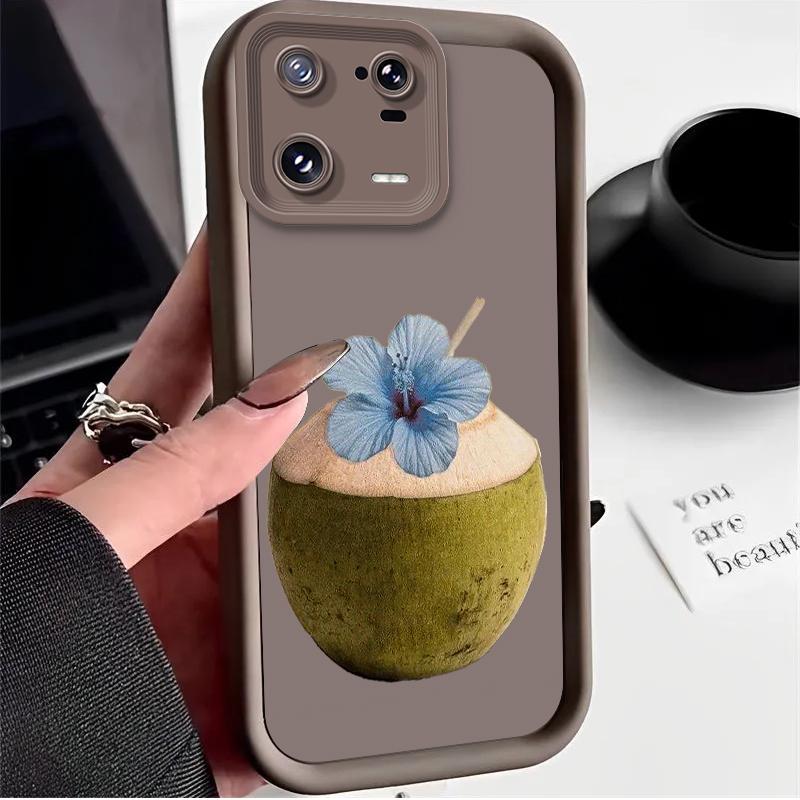Fresh Green Coconut Case for Xiaomi Mi 15 14 14T 13 13T 12 11 11T Lite POCO X7 X6 5G X5 X3 NFC F6 F5 M7 M6 Pro 4G Cover Funda