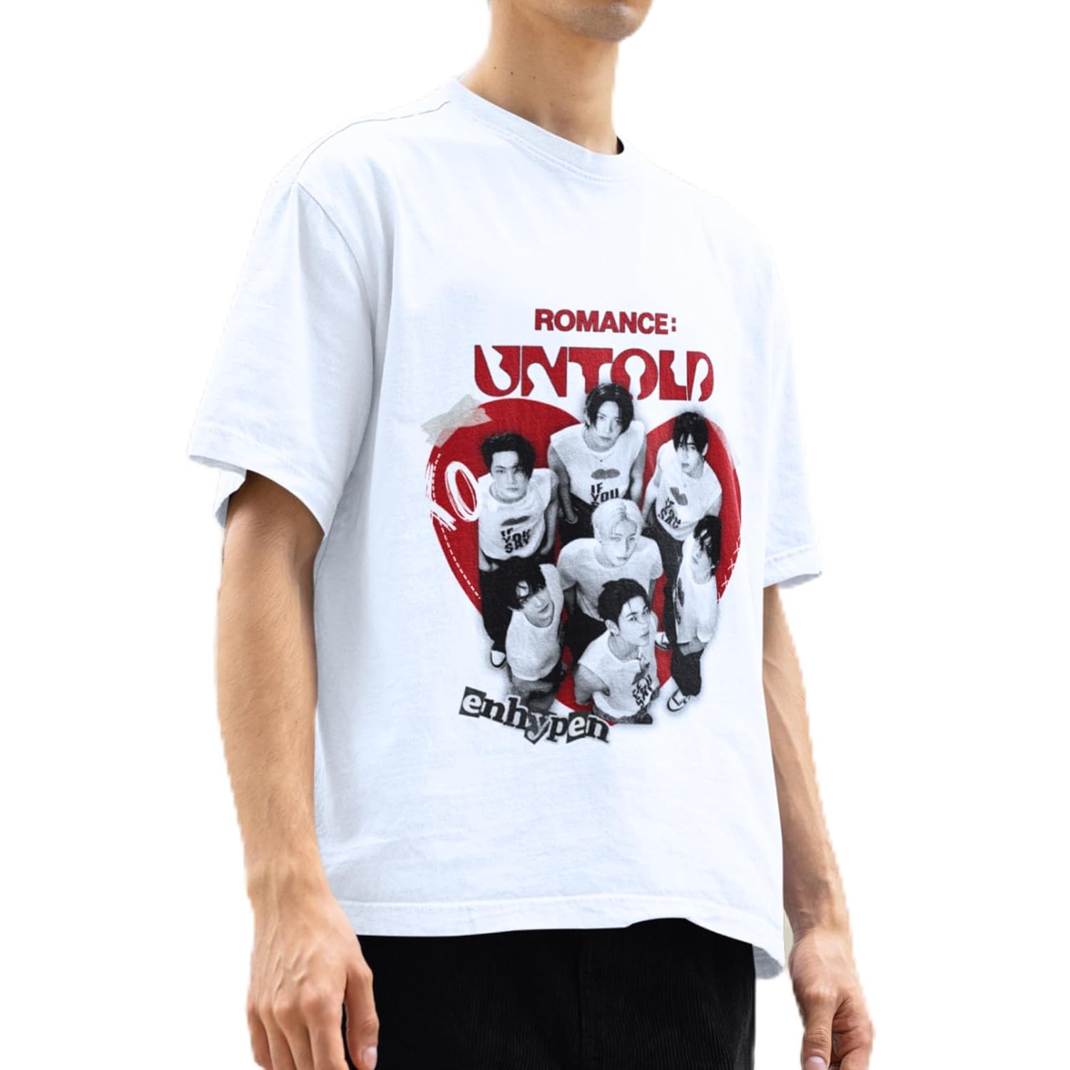 2026 Магазин k-Fandom Футболка Enhypen _ Оверсайз черная футболка в стиле K-Pop, унисекс _ Принт спереди _ Мягкая, Y2K 4XL