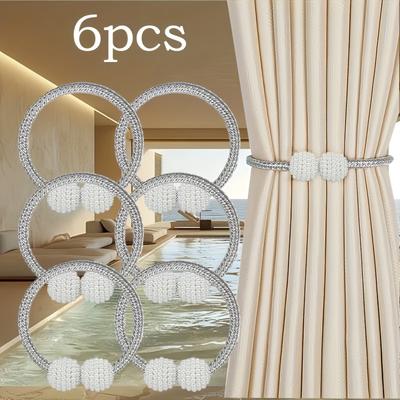 6pz Fermacorda per Tende Perle Stile Vintage | Design Intrecciato in Plastica, Nessuna Perforazione Richiesta, Facile da Installare, alla Moda per Camera da Letto, Soggiorno e Clip Decorative