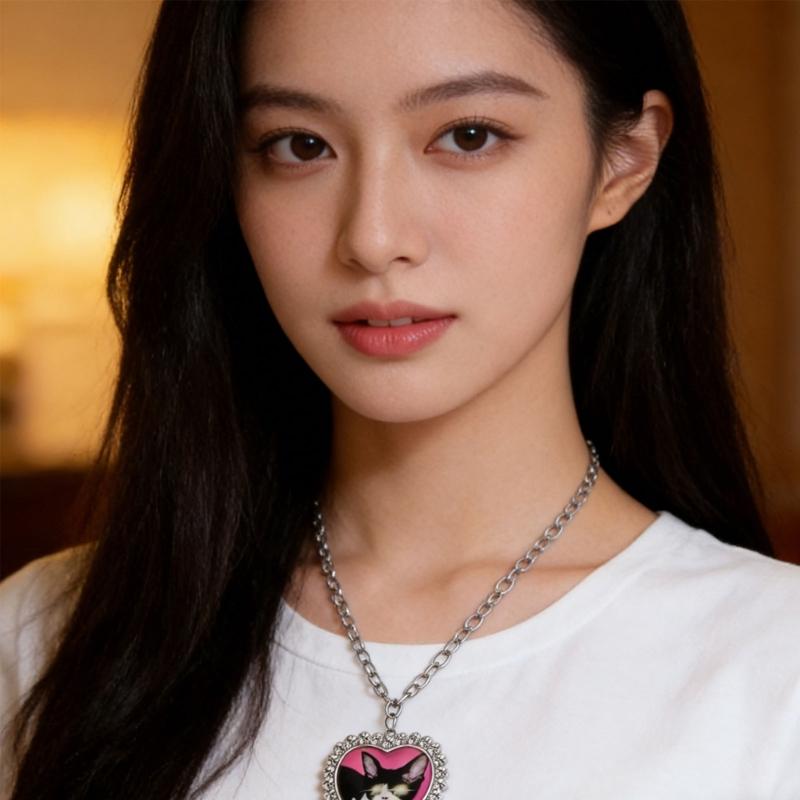 Lovely Pet Themed Long Chain Necklace With Heart Shape Cats And Dog Pendants Sturdy Stainless Steel