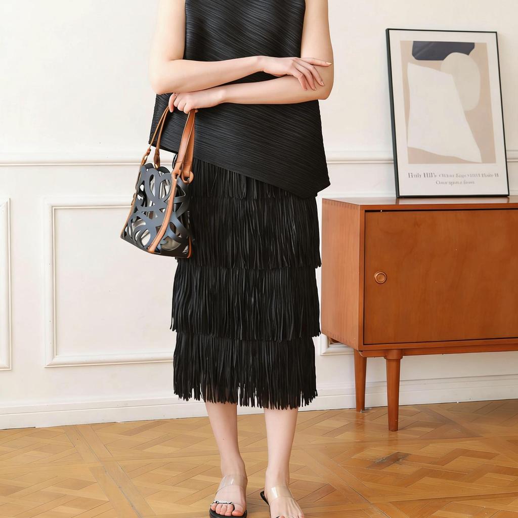 Miyake-Style High-End Pleated Tassel Skirt: Versatile Summer Street Style