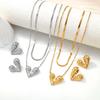 European & American Gold-Plated Titanium Heart Necklace & Earring Set - High-End Fashion Versatile Clavicle Chain