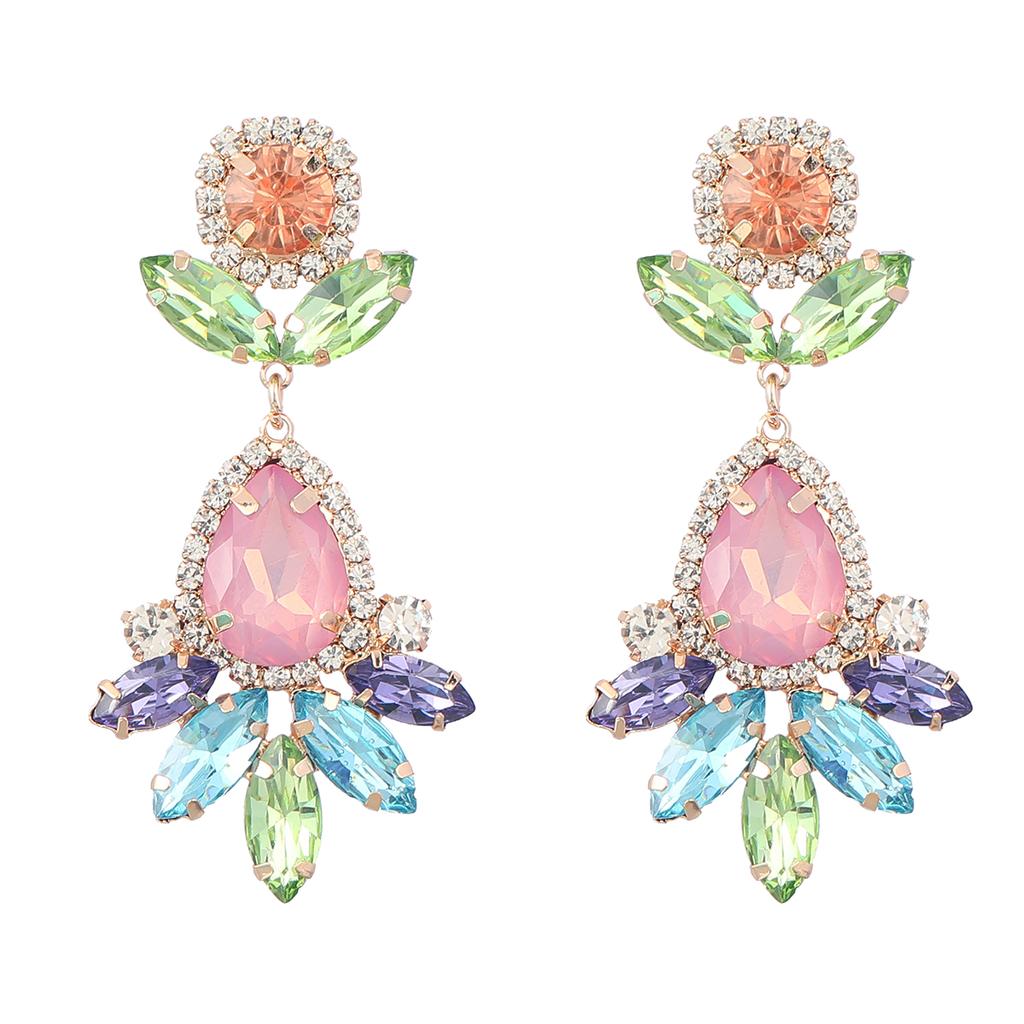 Summer New Metal Glass Rhinestone Geometric Dangle Earrings Holiday Party Trend Statement Earrings Pauli Manfi Women's Earrings