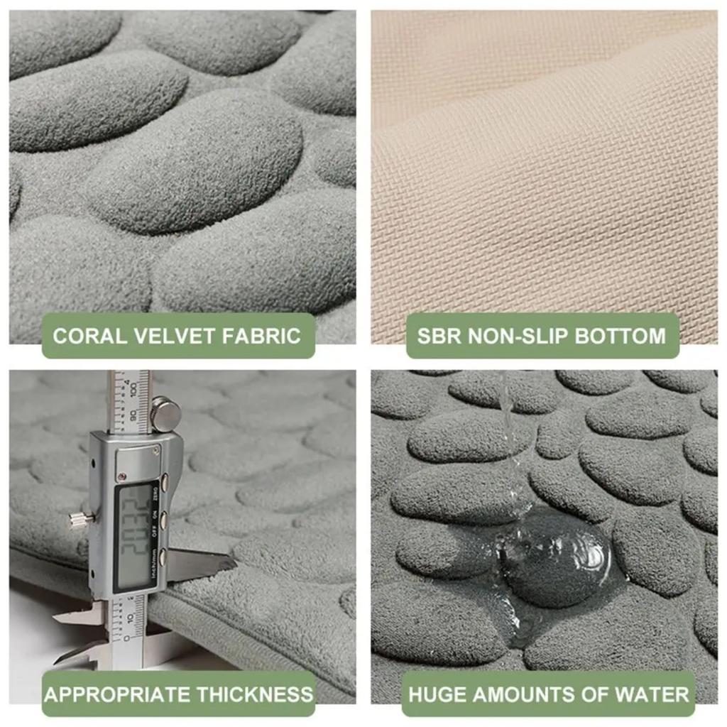 HOMZY Bathroom Bathtub Water Absorption Non-slip Floor Rug Bath Mat Doormat Cobblestone Embossed Washable Carpets