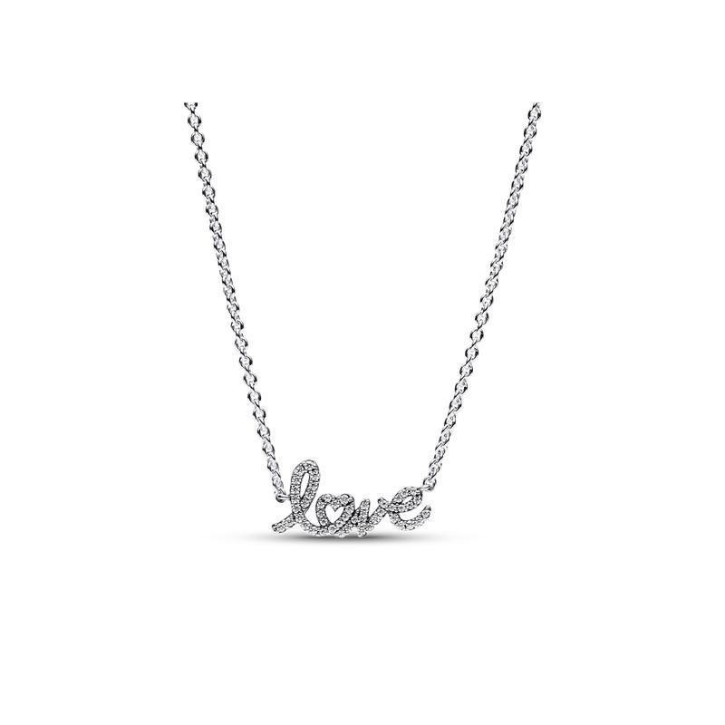 Pandora necklace Shining eternal knot, eternity symbol embellished with hollow heart shape, 925 silver synthetic cubic zirconia necklace 392666C01
