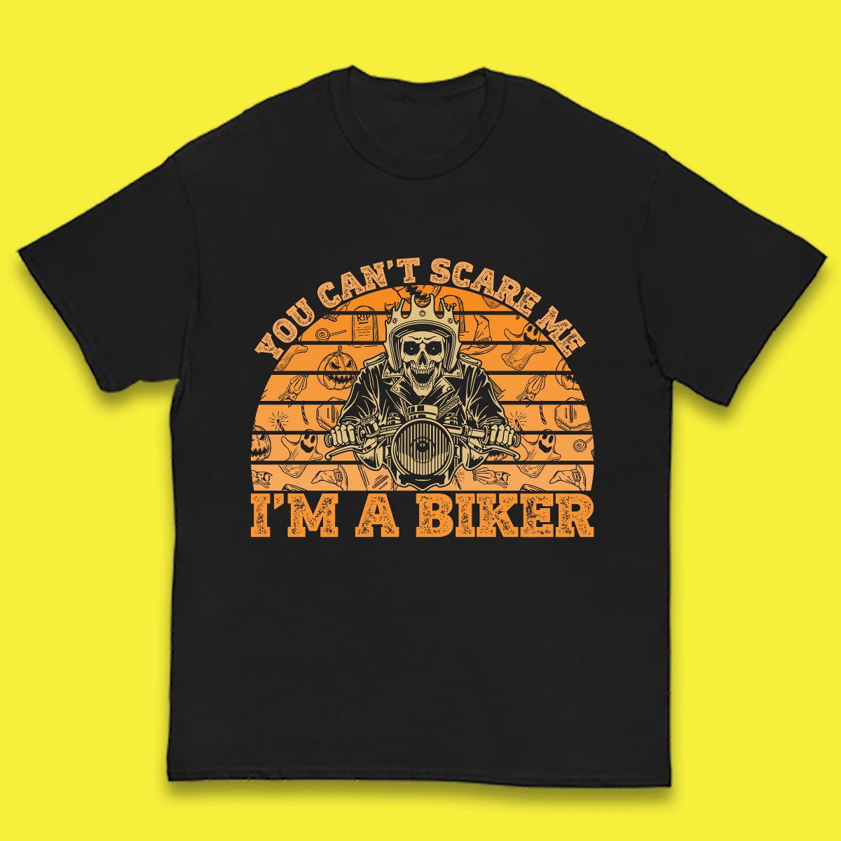You Can t Scare Me I m A Biker Halloween Skeleton Riding Motorcycle Vintage Biker Skull Kids T Shirt 100