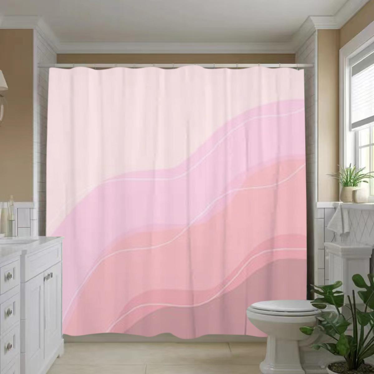 

1 шт. Абстрактный розовый волнистый узор, высококачественная полиэстеровая шторка для душа - Машинная стирка, Декор для ванной комнаты, для современной ванной 90X180cm