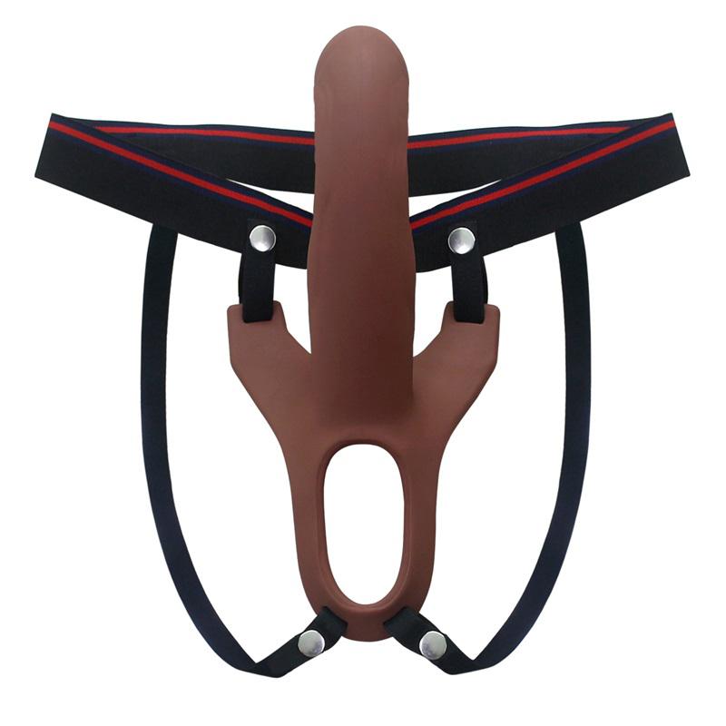 Big Size Silicone Strap On Dildo for Men Realistic Penis Extender Enlarger Male Hollow Strapon Dildo+Bullet Vibrator Sex Product