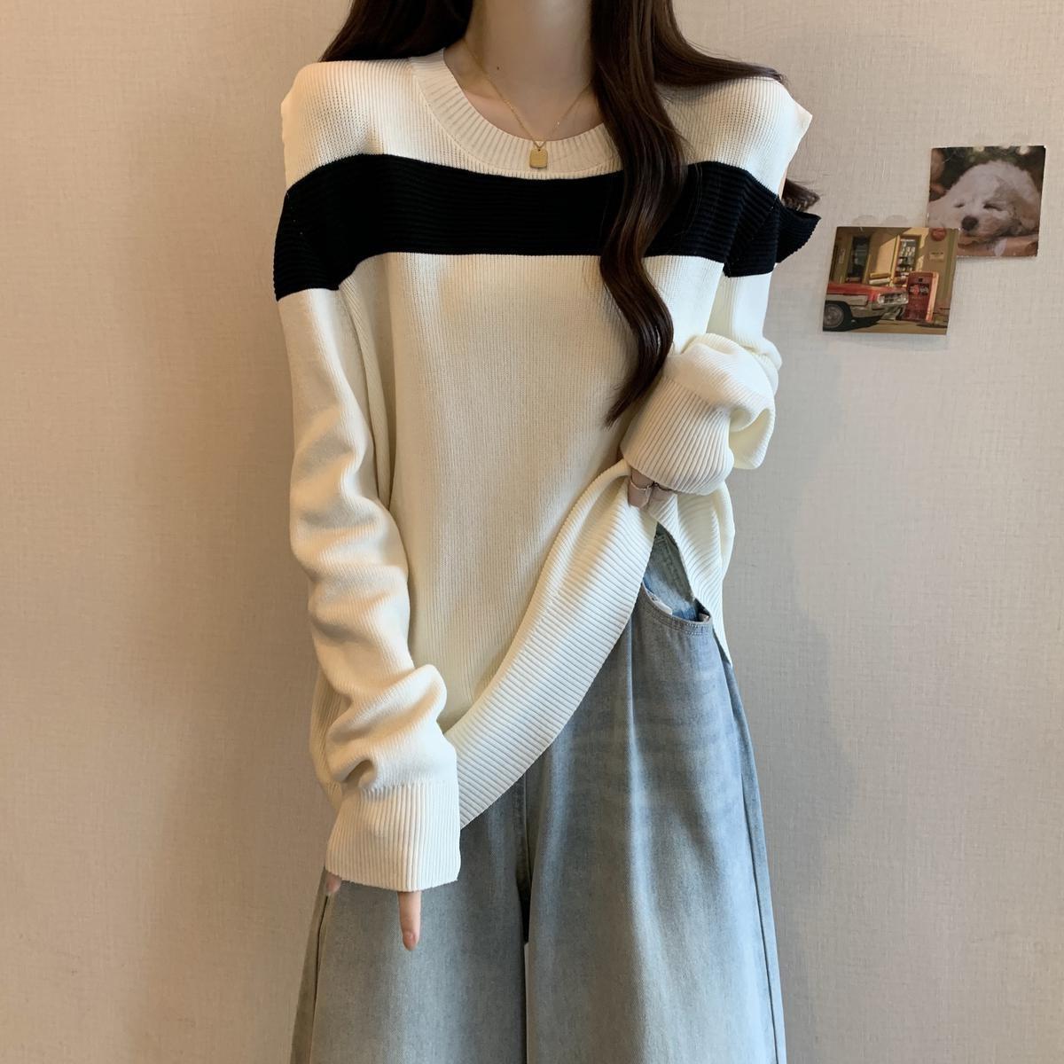 Дизайнерский свитер Hollow для женщин осенний свитер с открытыми плечами модный простой утягивающий прикрывающий живот облегающий верх One size 2237₽