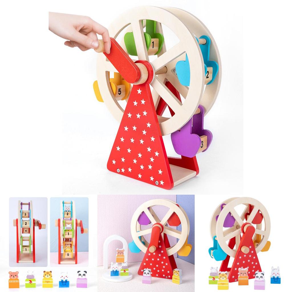 Wooden Animal Hand Crank Ferris Wheel Puzzle Toy For Baby And Toddler Learning
