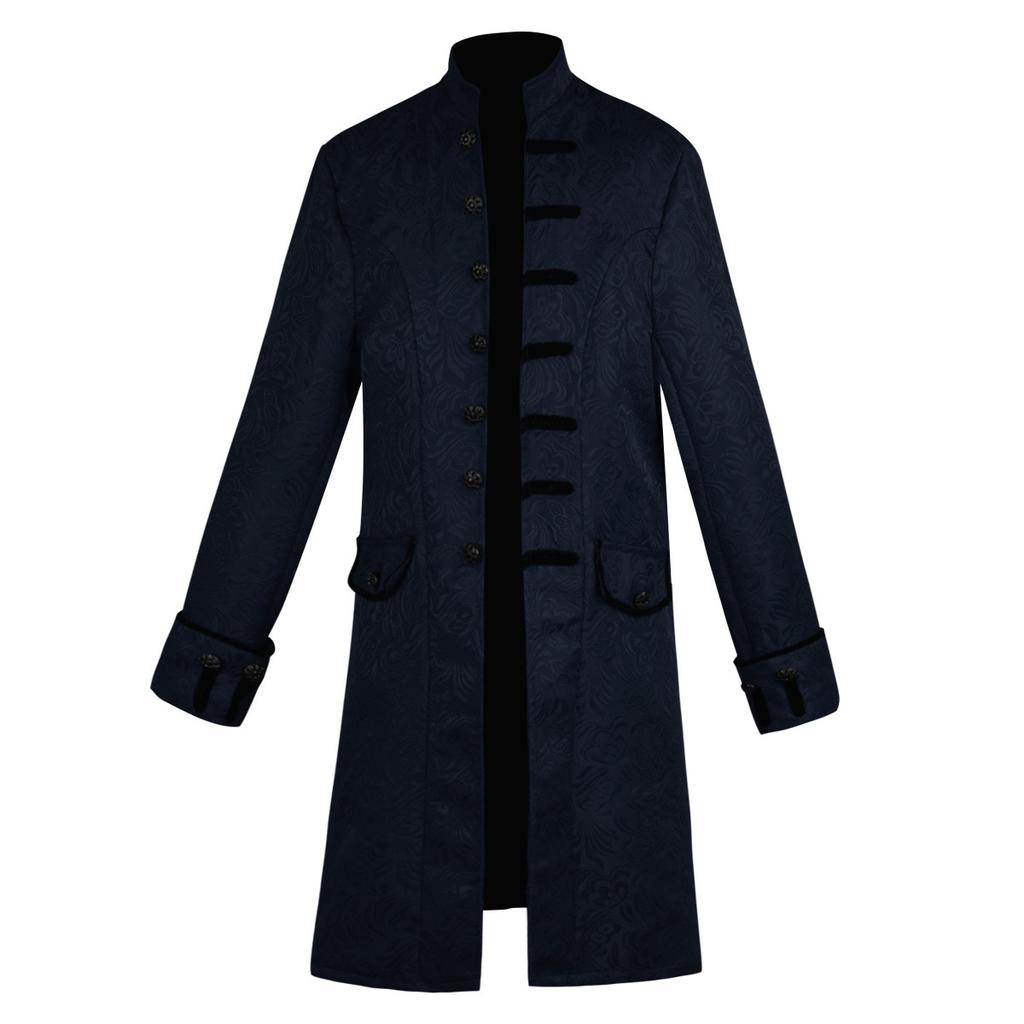 Halloween cos men's cos clothes medieval clothes men's jackets trench coat medium and long retro stand-up collar