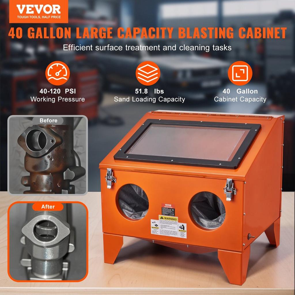 40 Gallon Sandblasting Cabinet Benchtop Cabinet with Blasting Gun 4 Nozzle