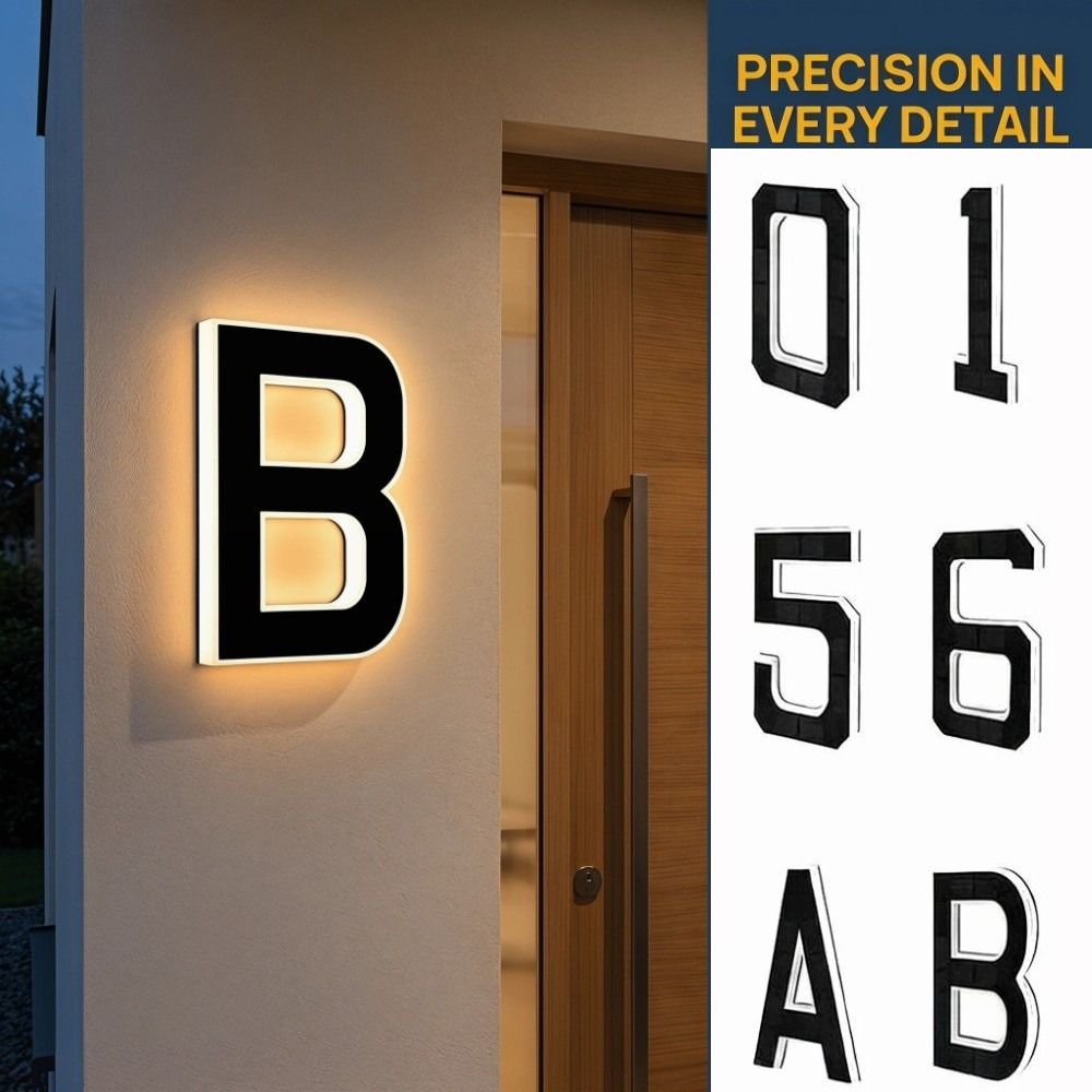 12V Power Illuminated House Number Sign 0-9 A-B Home Wall Decor LED Address Sign House