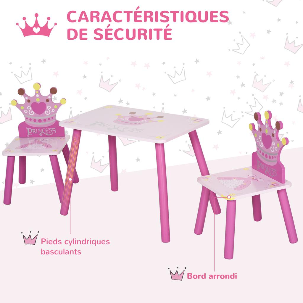3 Stück Kinder- und Tisch-Stuhl-Set Prinzessin & Krone Thema Hausmöbel Schönes Geschenk 2-4 Jahre Rosa