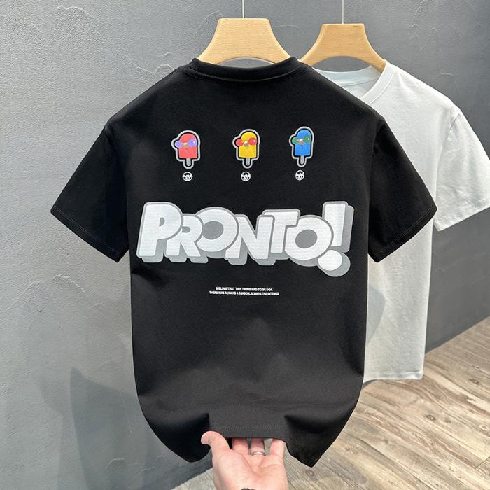 

Новая летняя тонкая футболка с принтом, повседневная базовая футболка с круглым вырезом для мужчин 5XL чёрный