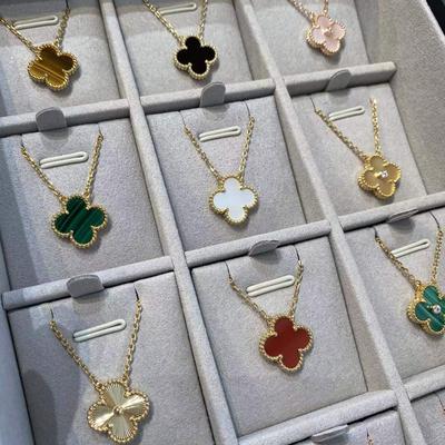 Four Leaf Grass Necklace Light Luxury White Fritillaria Red Agate Malachite Pendant Delicate Female Collar
