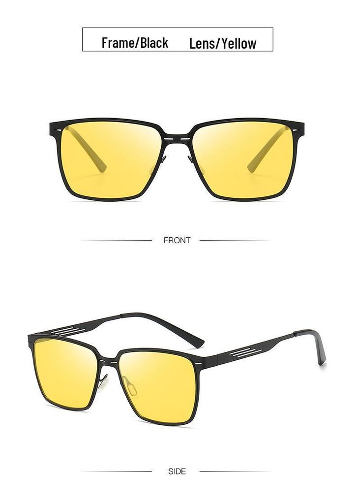 Men's Polarized Stainless Steel Square Sunglasses - Classic Retro Outdoor Driving, Fishing, and Cycling Glasses