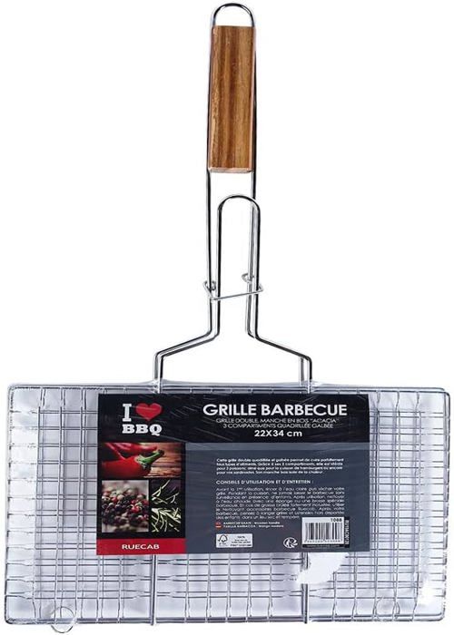 Grille de cuisson - Référence 001088 - 34 x 22 cm - 3 compartiments - Poignées en bois d'Acacia